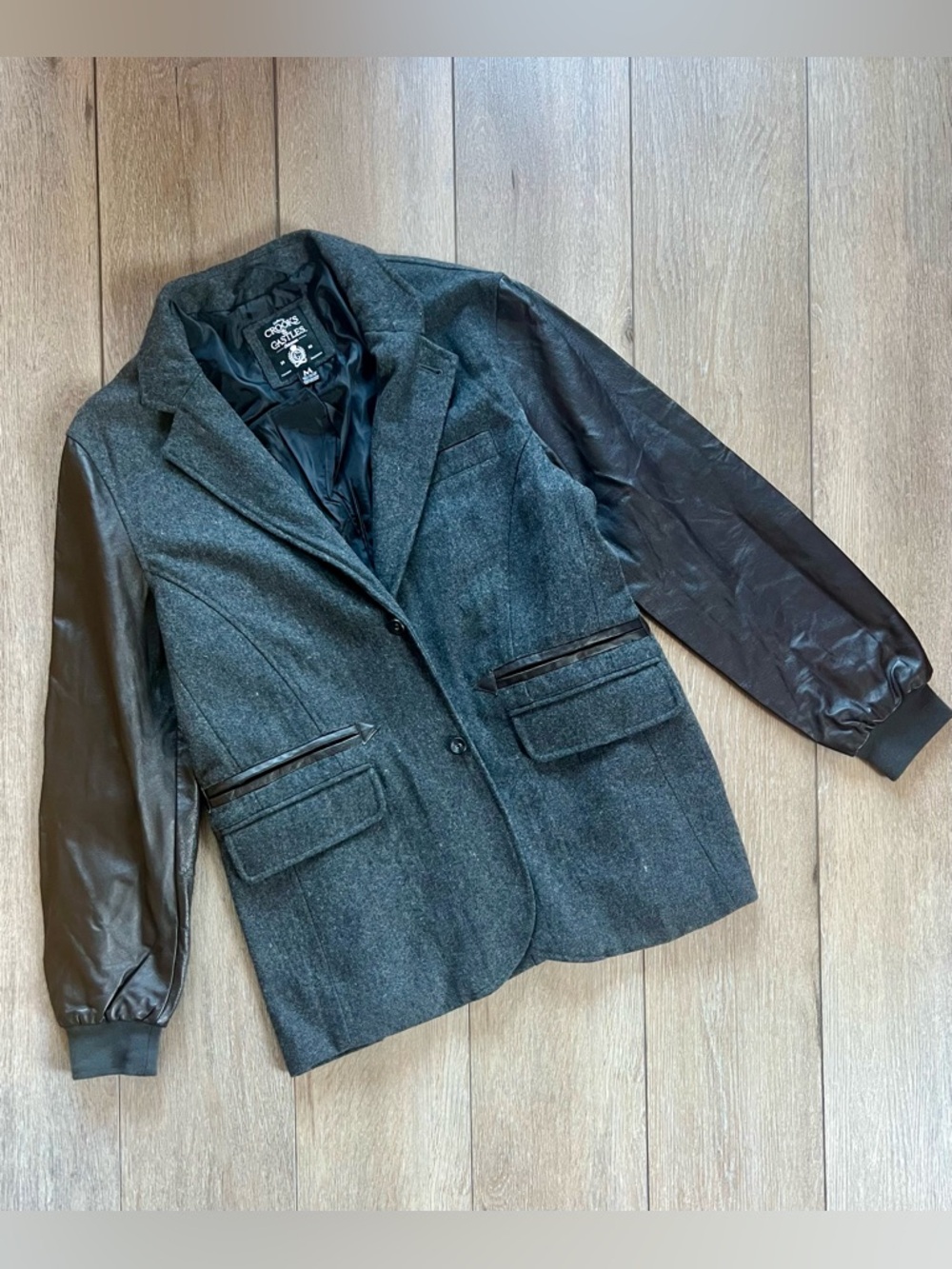 Crooks & Castles light blazer jacket faux leather sleeves